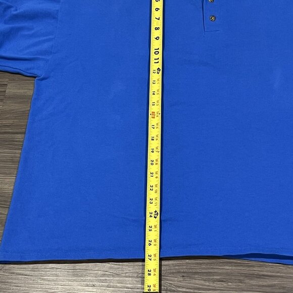 Vintage Gildan Blue Polo Shirt Black White Checkerboard Trim Size 2XL - Picture 13 of 16
